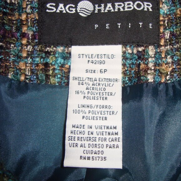 SAG HARBOR Women’s Jacket Multi-Color Tweed Zip-Up Lined Blazer Coat sz 6P - Picture 5 of 5